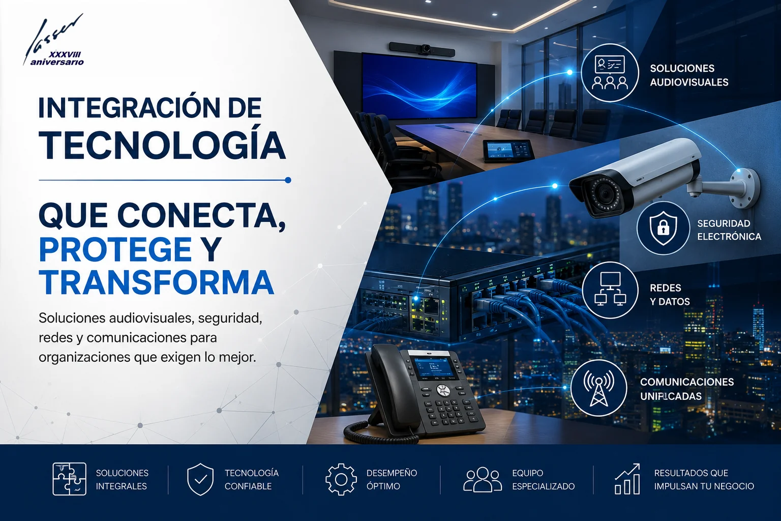 Integración de tecnología LASSER: soluciones audiovisuales, seguridad, redes y comunicaciones